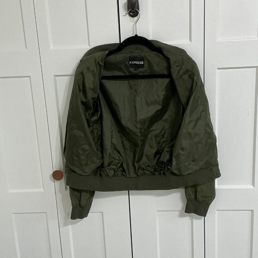 Express Olive Green Lace Up Bomber Jacket Size Small Utility Chic - Picture 4 of 8